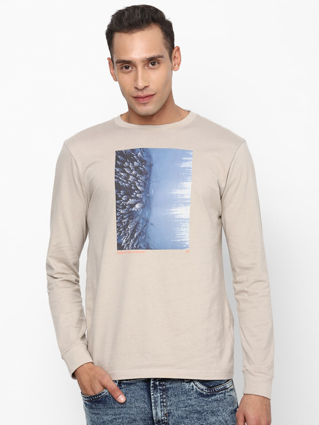 

AMERICAN EAGLE OUTFITTERS Men Plus Size Printed Pure Cotton T-shirt, Cream