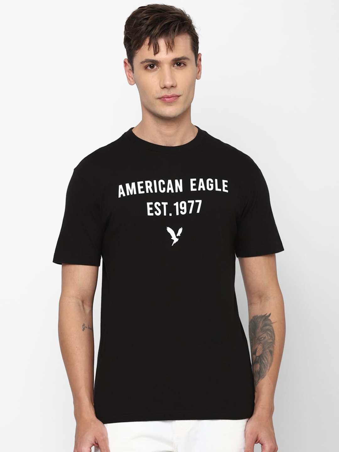 

AMERICAN EAGLE OUTFITTERS Men Printed Pure Cotton T-shirt, Black