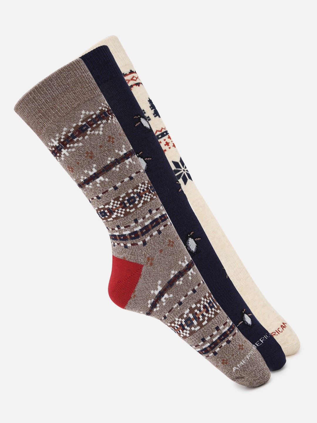 

AMERICAN EAGLE OUTFITTERS Men Pack Of 3 Patterned Calf-Length Socks, Brown