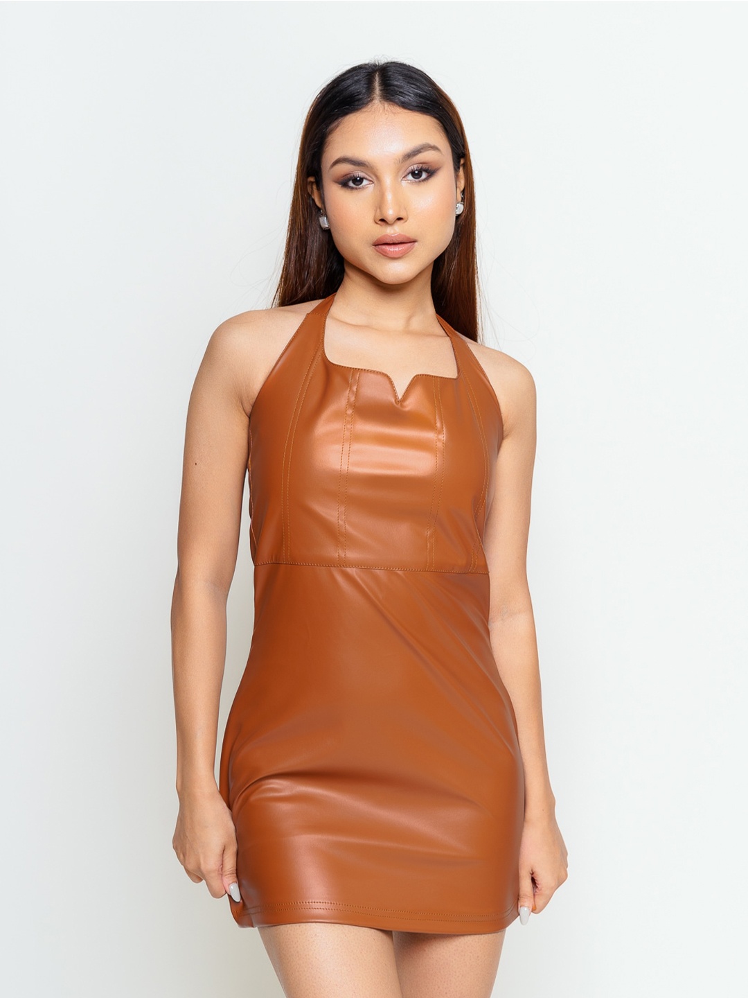 

FREAKINS Halter Neck Bodycon Mini Dress, Brown