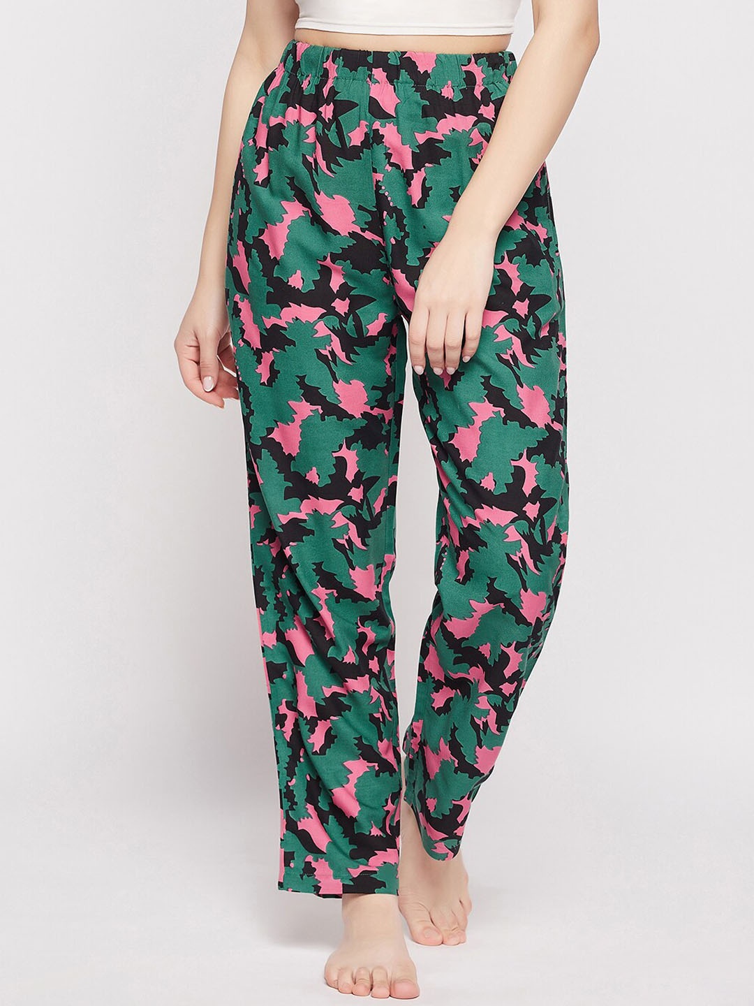

Clovia Camouflage Print Rayon Lounge Pants, Green