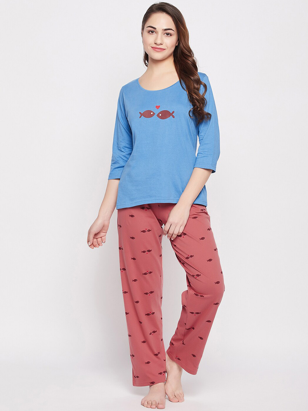 

Clovia Women Printed Night suit, Blue