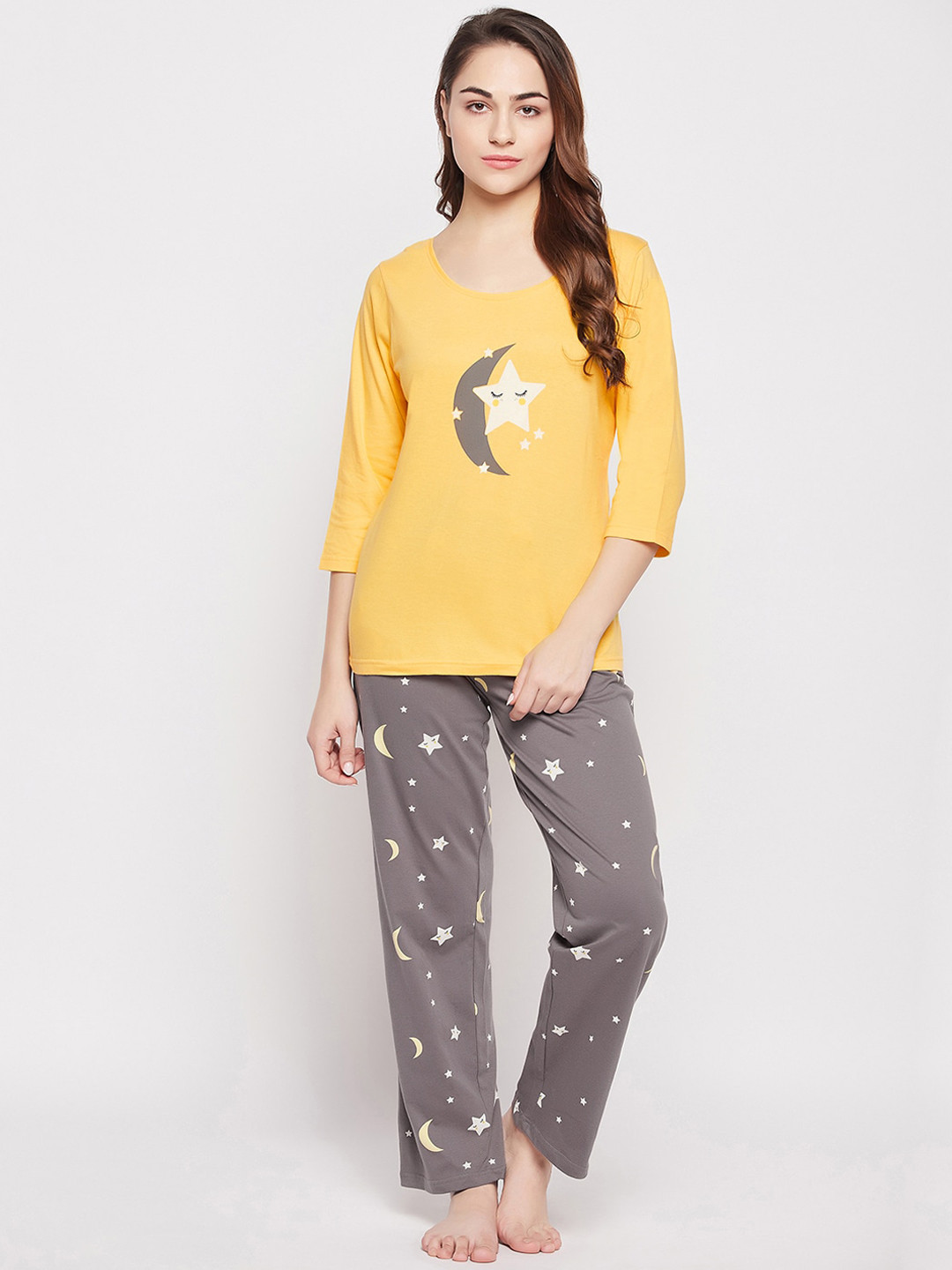 

Clovia Women Printed Night suit, Yellow
