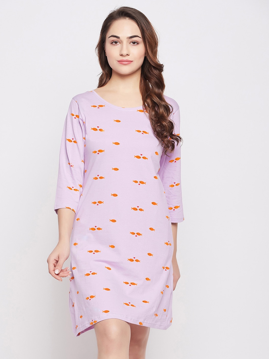 

Clovia Women Fish Print Short Pure Cotton Nightdress, Purple
