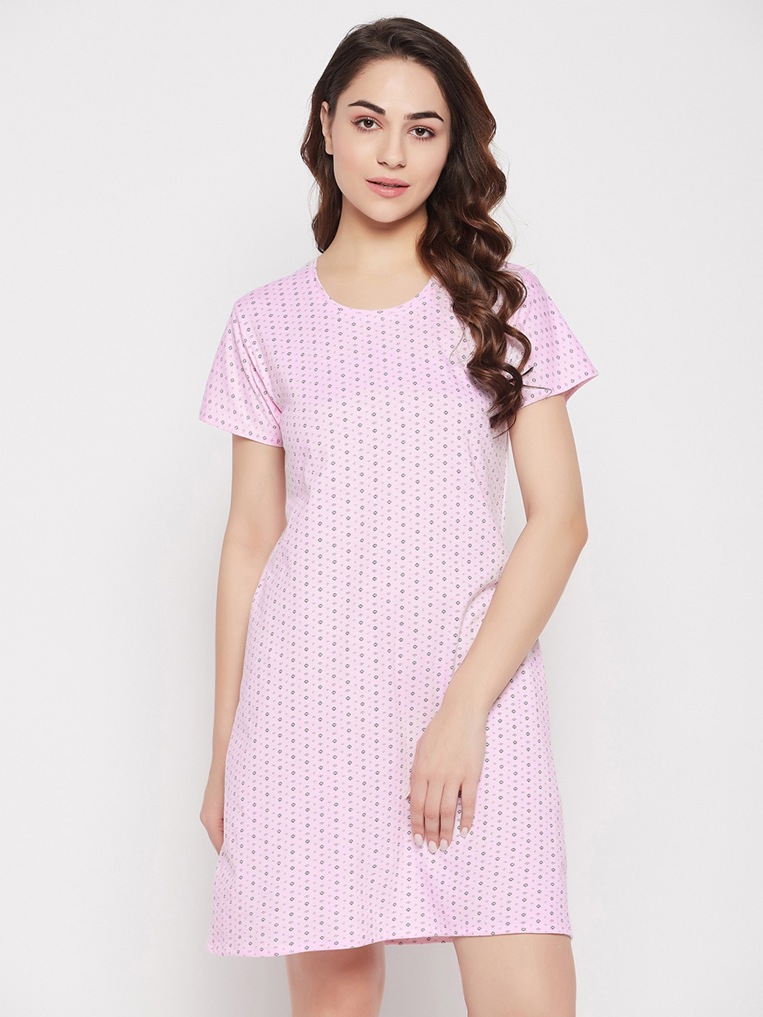 

Clovia Print Me Pretty Cotton Short Nightdress, Pink