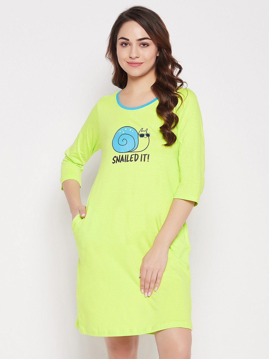 

Clovia Women Printed Nightdress, Green