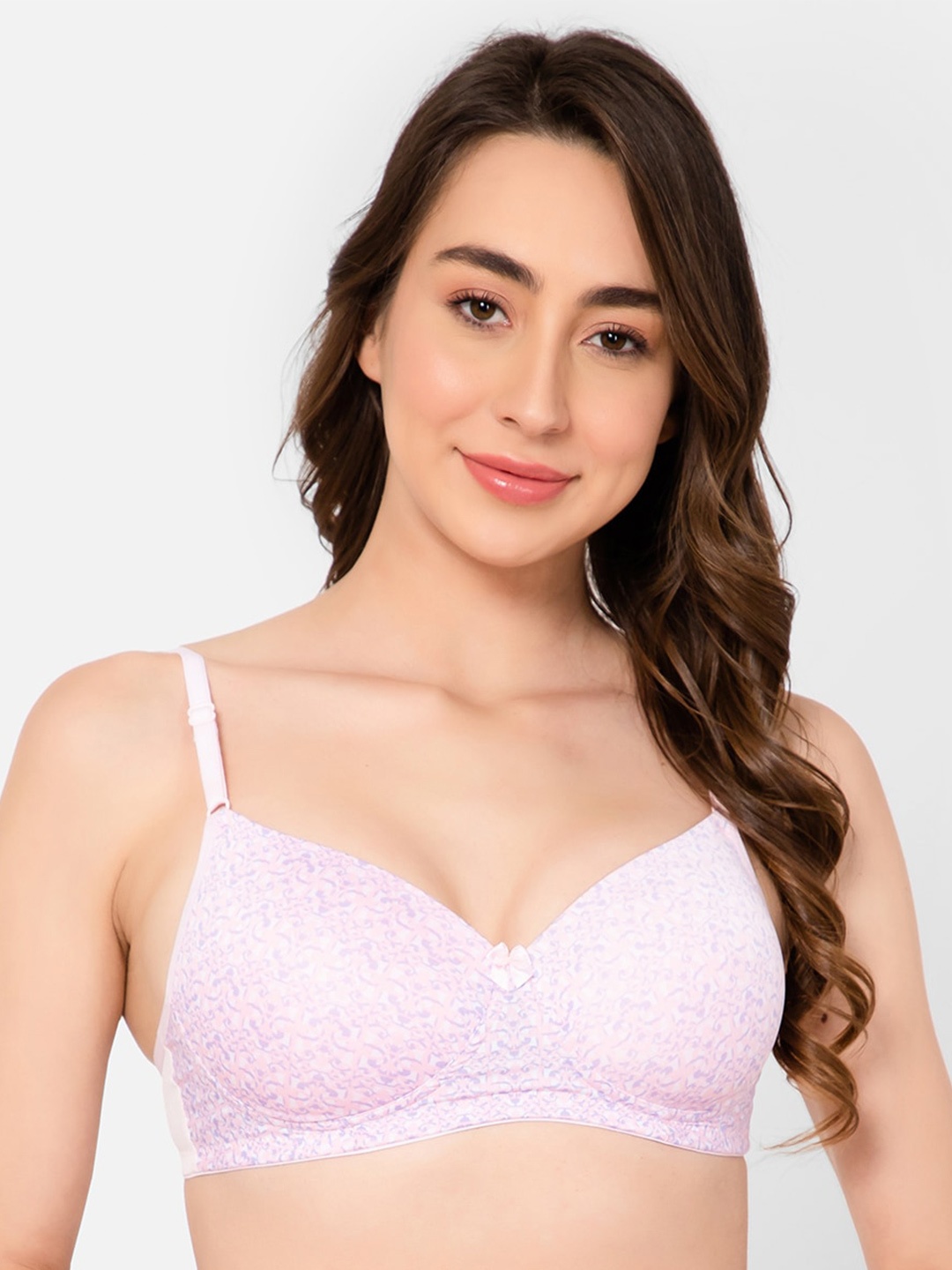 

Clovia Geometric Print Lightly Padded Bra, Pink