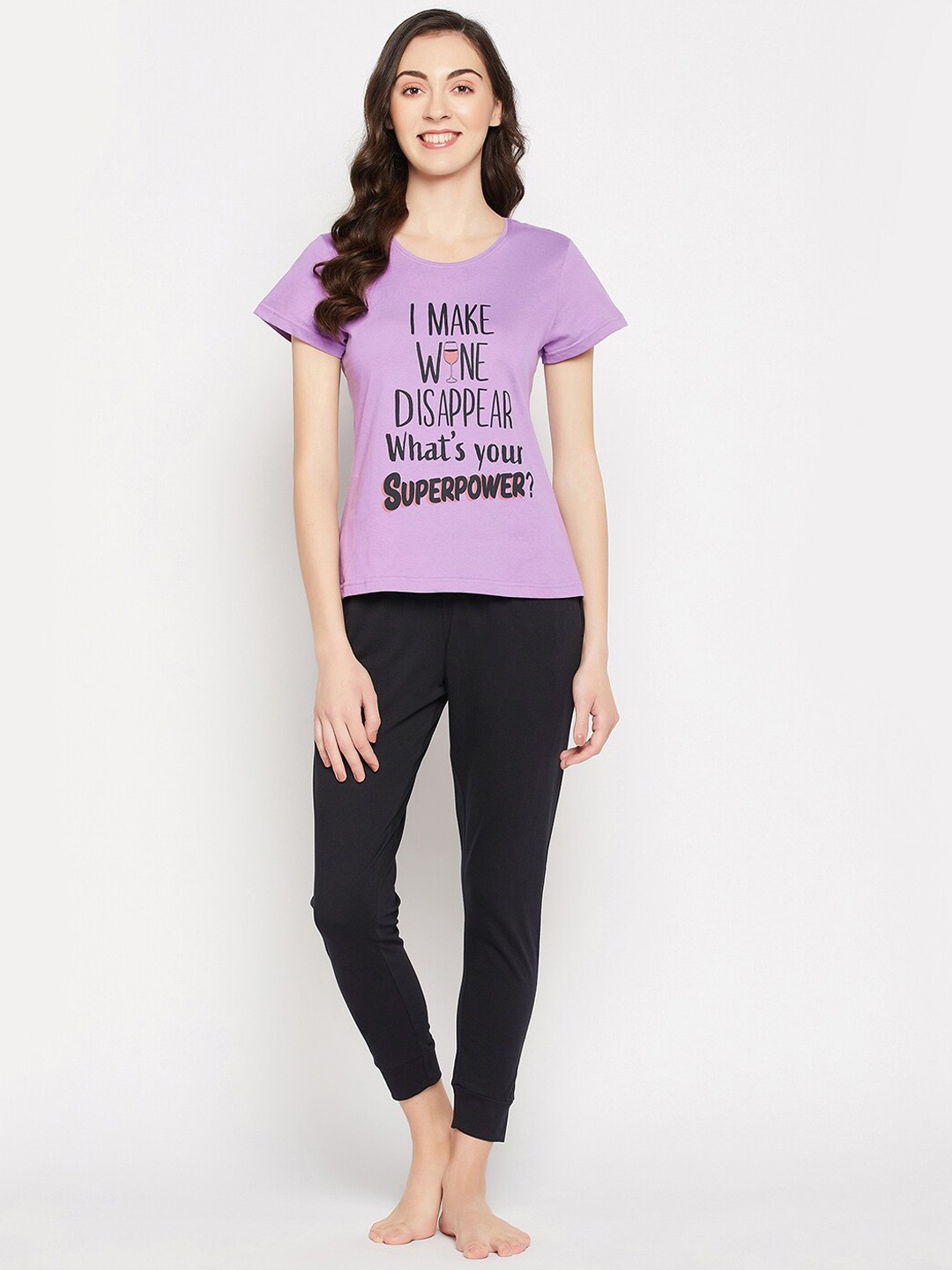 

Clovia Women Typography Printed Night suit, Purple