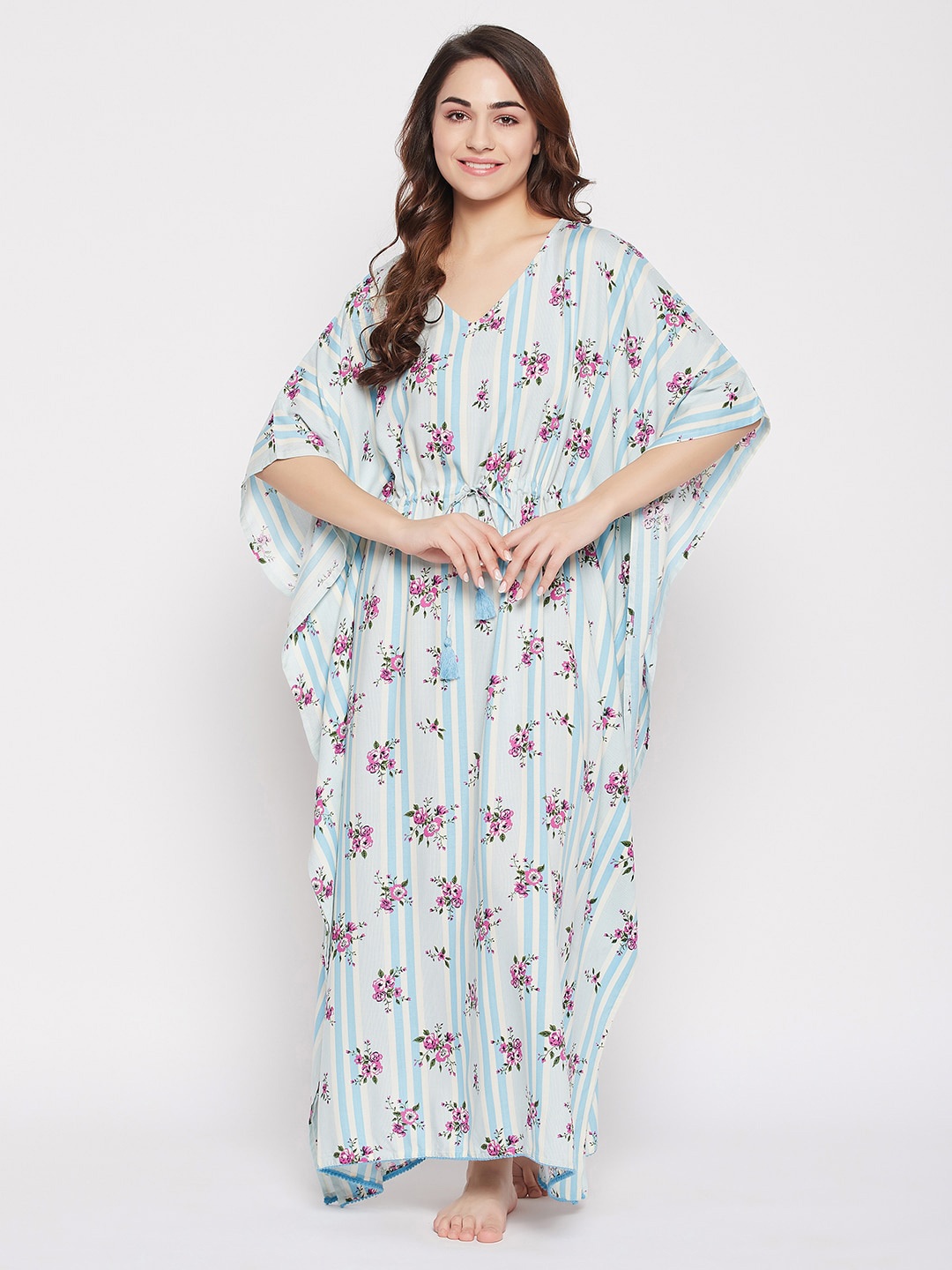 

Clovia Women Printed Maxi Nightdress, Blue