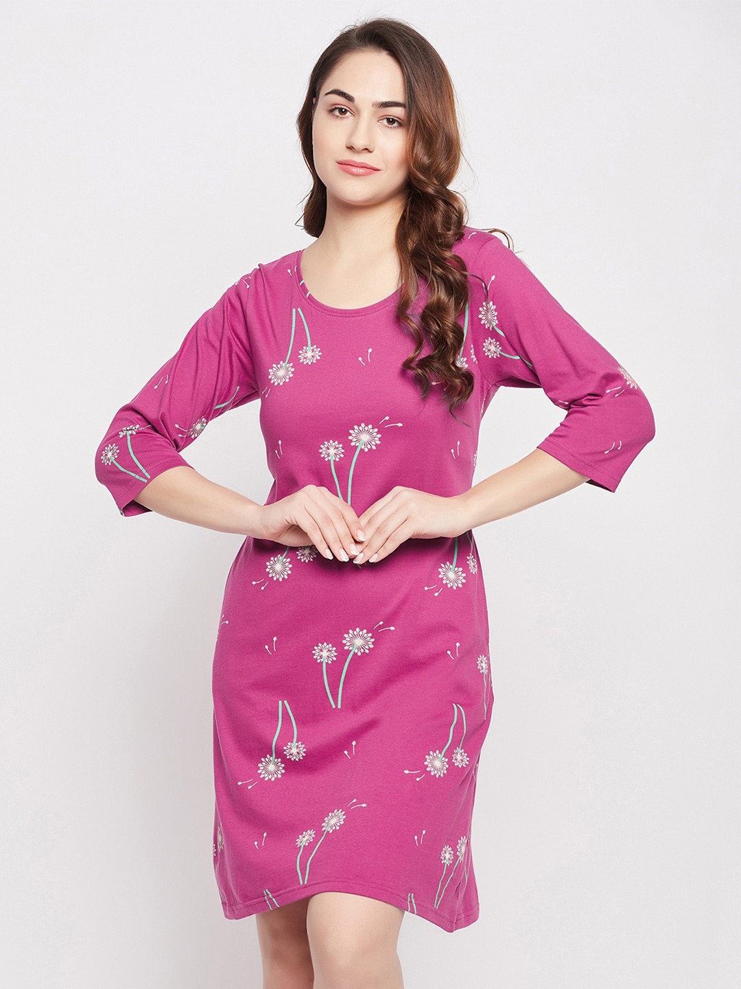 

Clovia Women Heart Printed Cotton Nightdress, Purple