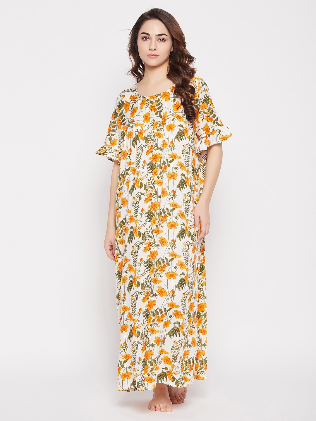 

Clovia Women Printed Maxi Nightdress, White