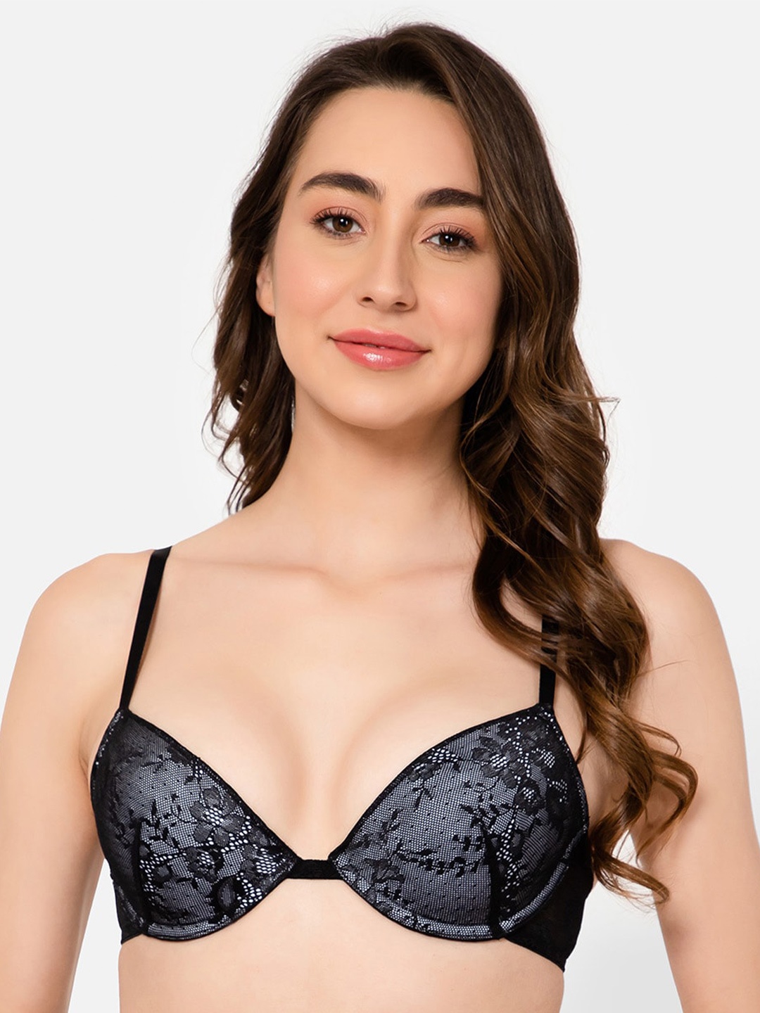 

Clovia Padded Underwired Lace Demi Cup Bra, Black