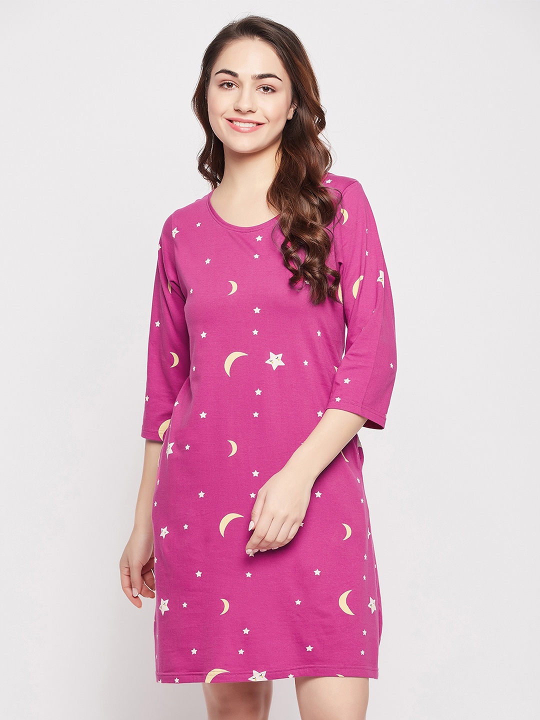 

Clovia Women Floral Printed Cotton Nightdress, Purple