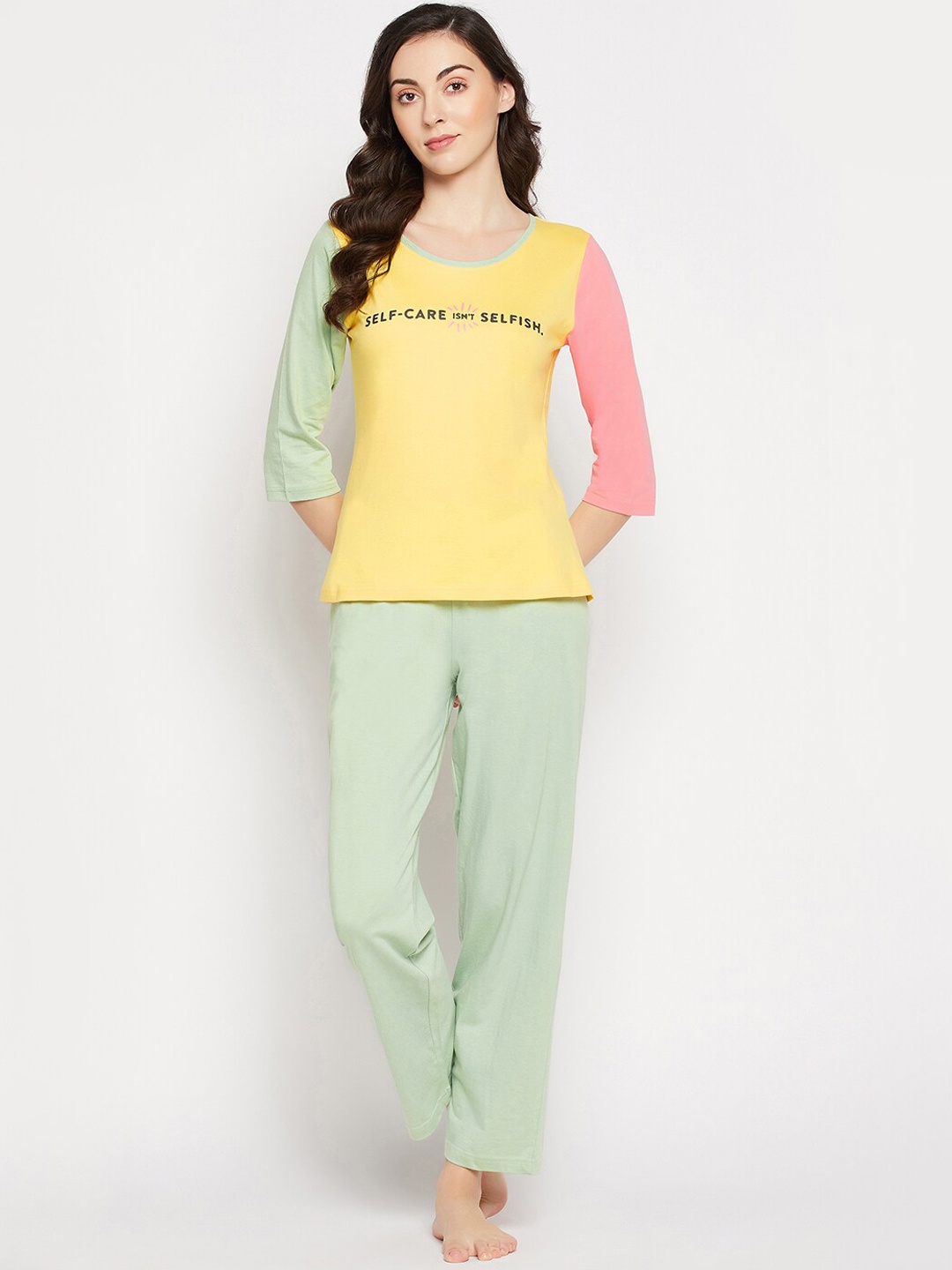 

Clovia Women Printed Night suit, Yellow
