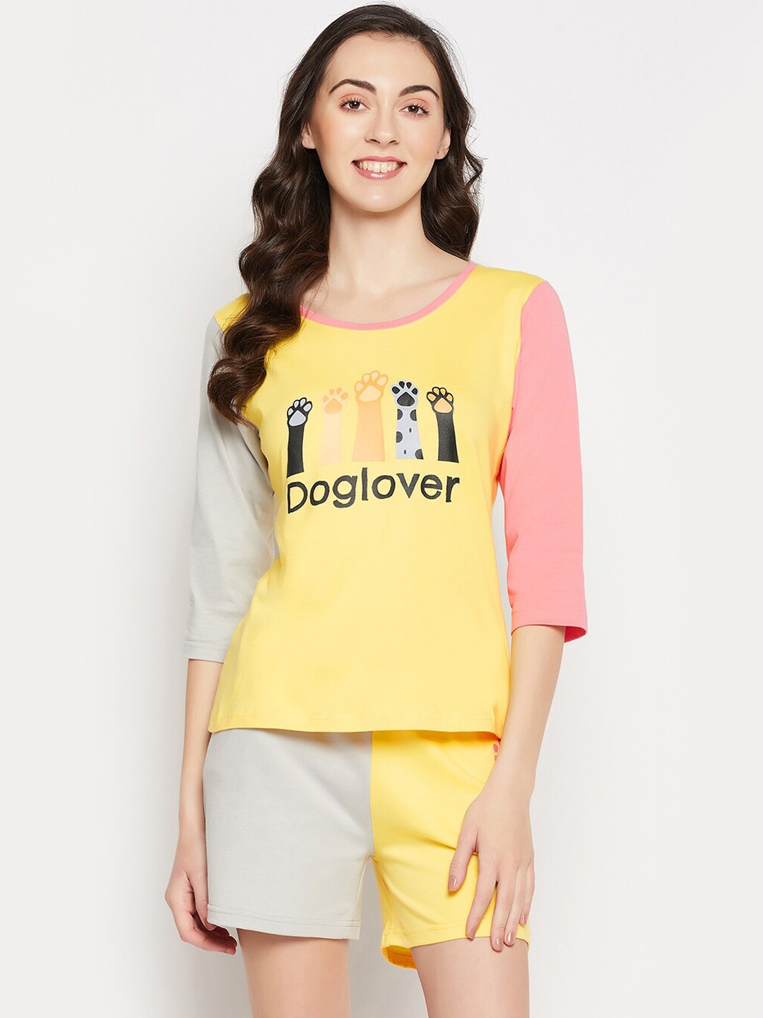 

Clovia Women Colourblocked Night suit, Yellow