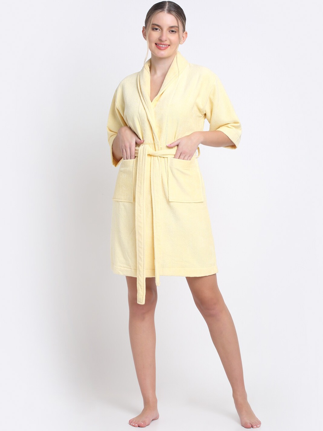 

Creeva Women Luxury Highly Absorbent Bath Robe, Yellow