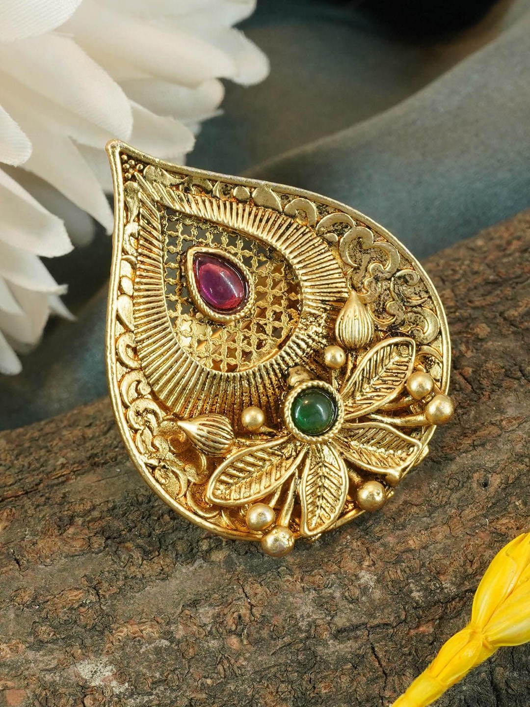 

GRIIHAM Gold - Plated Artificial Stone Studded Ring, Red