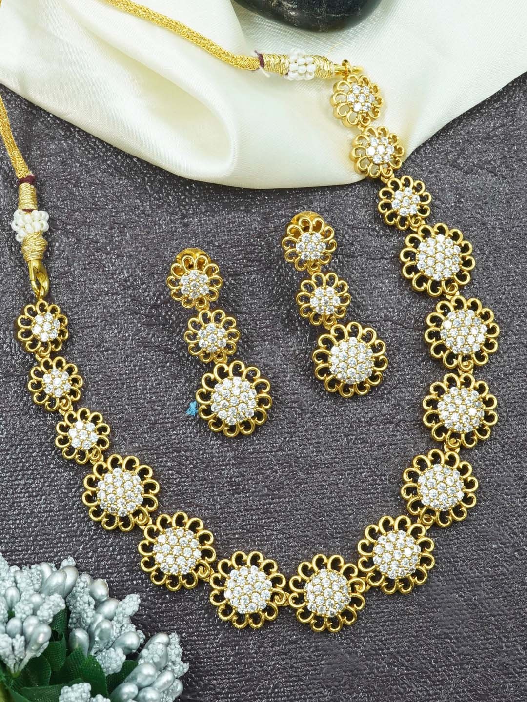 

GRIIHAM Sayara Collection Gold-Plated CZ-Studded Jewellery Set