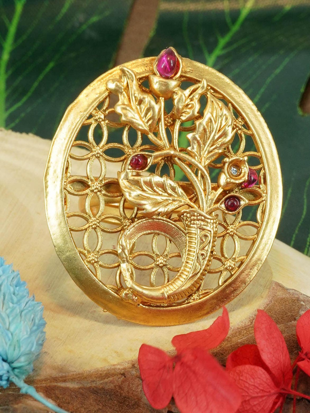 

GRIIHAM Gold-Plated Stone-Studded Finger Ring