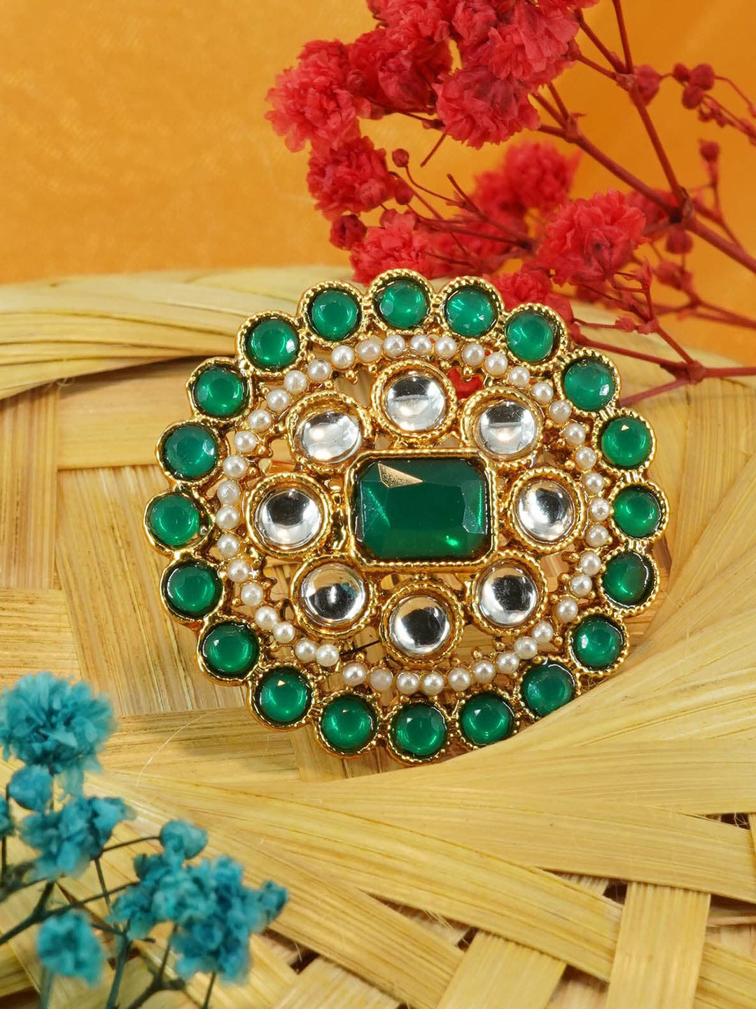 

GRIIHAM Gold-Plated AD Stone-Studded Adjustable Finger Ring