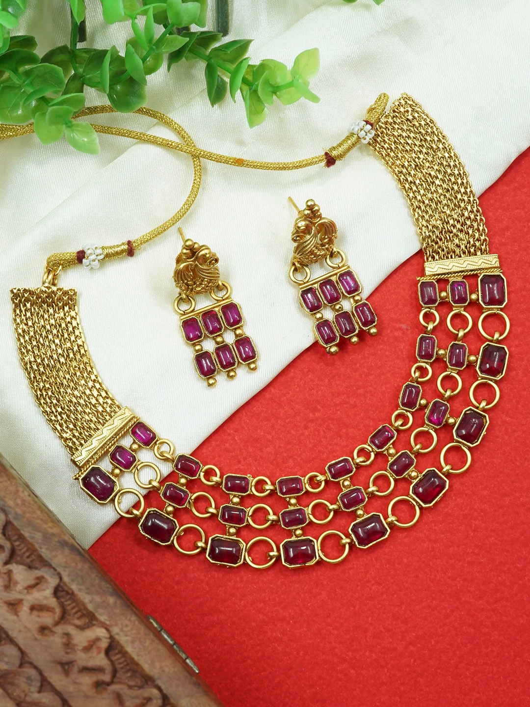 

GRIIHAM Gold-Plated CZ Studded Layer Pattern Jewellery Set, Purple
