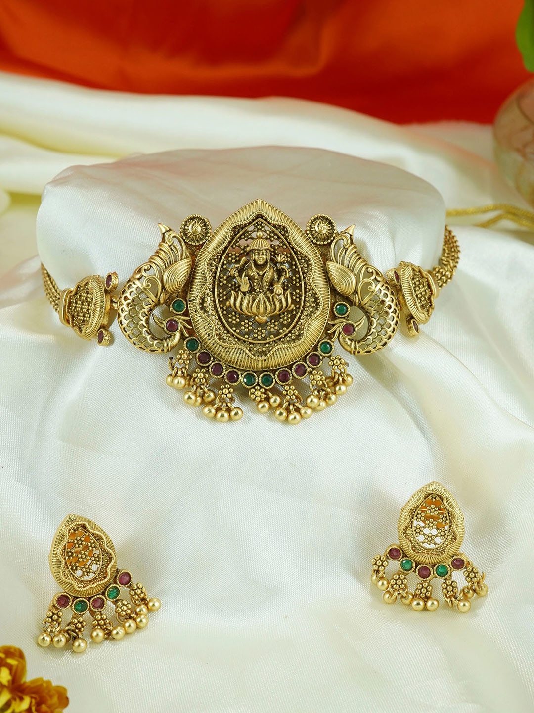 

GRIIHAM Gold-Plated CZ-Studded & Beaded Jewellery Set