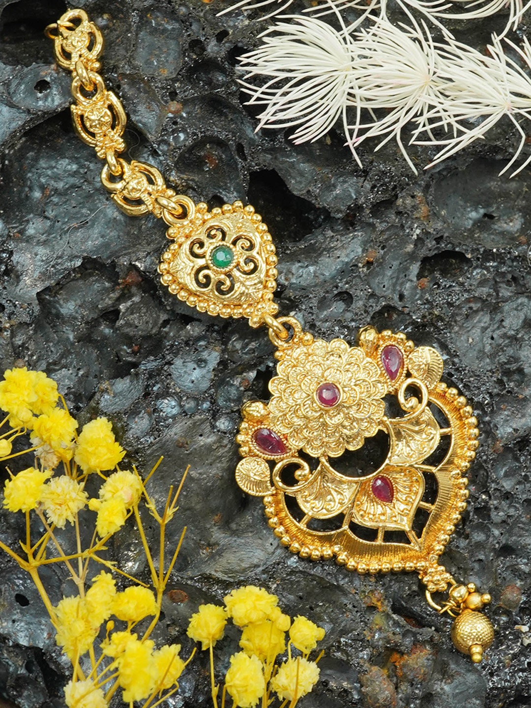 

GRIIHAM Gold-Plated American Daimond-Studded Maang Tikka