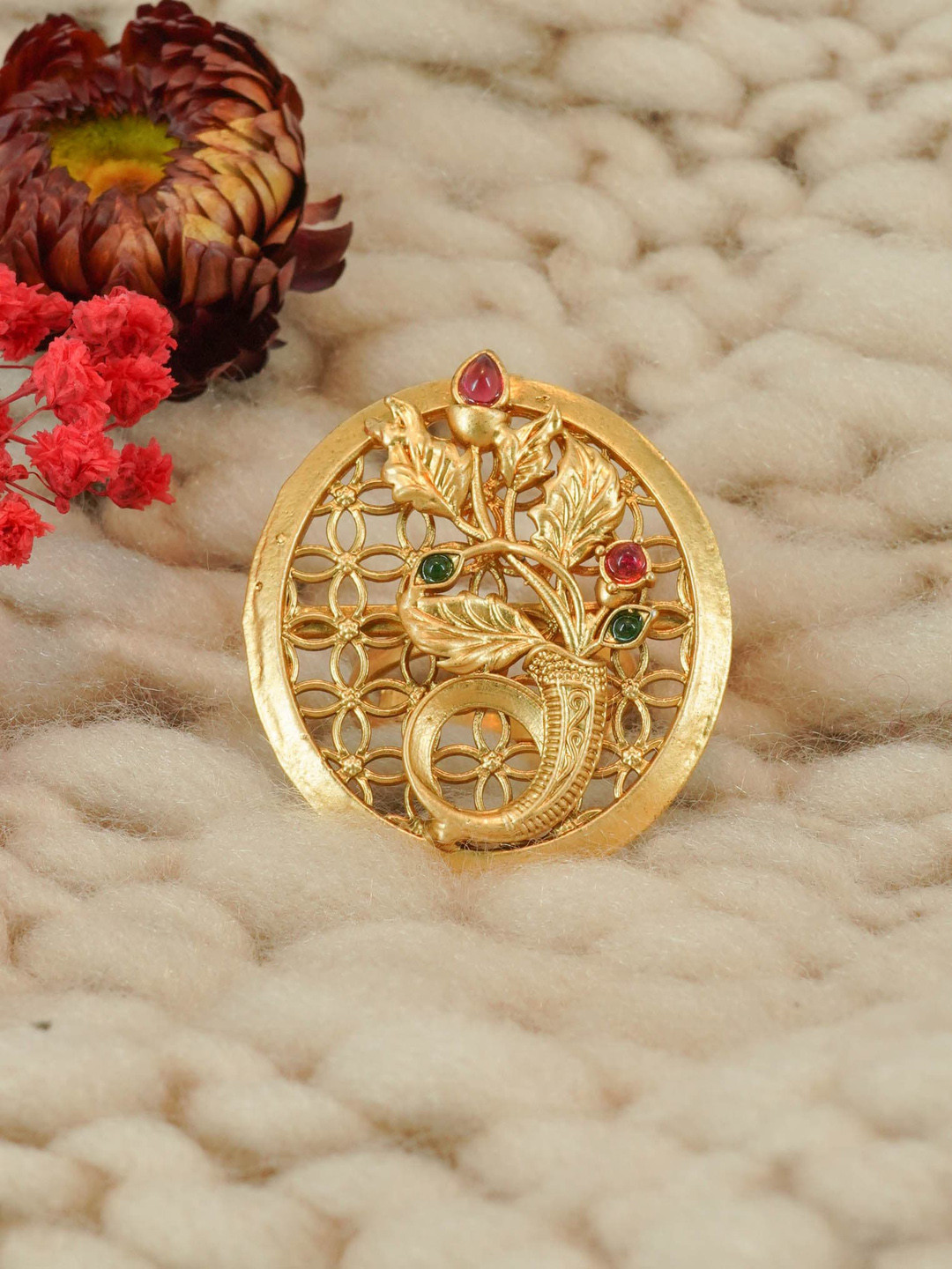 

GRIIHAM Gold-Plated AD Stone-Studded Antique Designer Adjustable Finger Ring