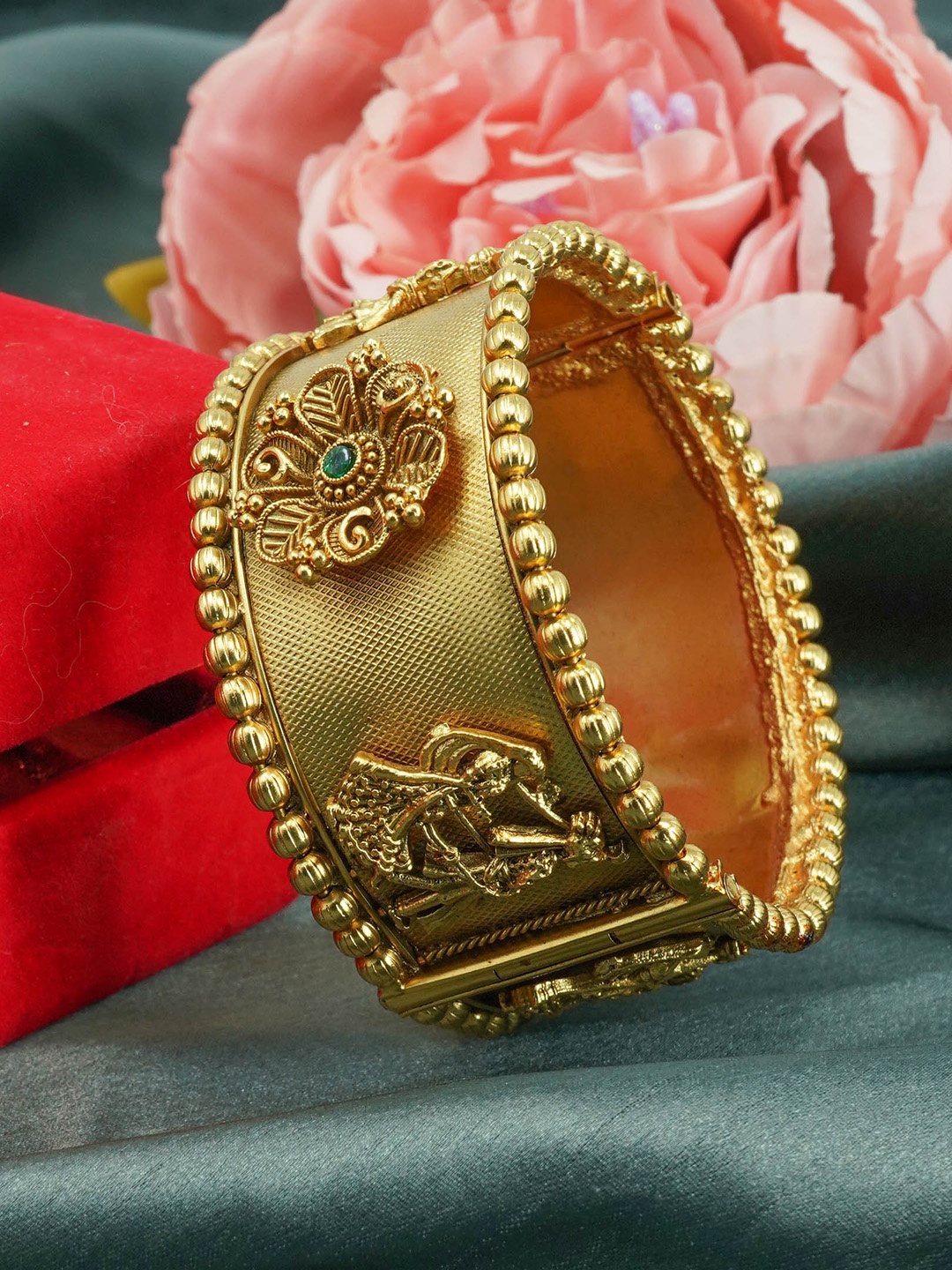 

GRIIHAM Rajwadi Gold Plated AD Studded Designer Kada Bangle, Green