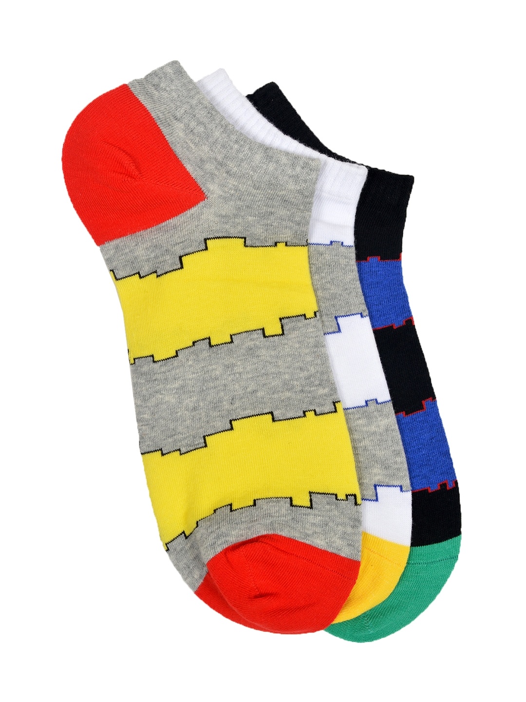 

MARC Men Set of 3 Patterned Ankle-Length Socks, Grey