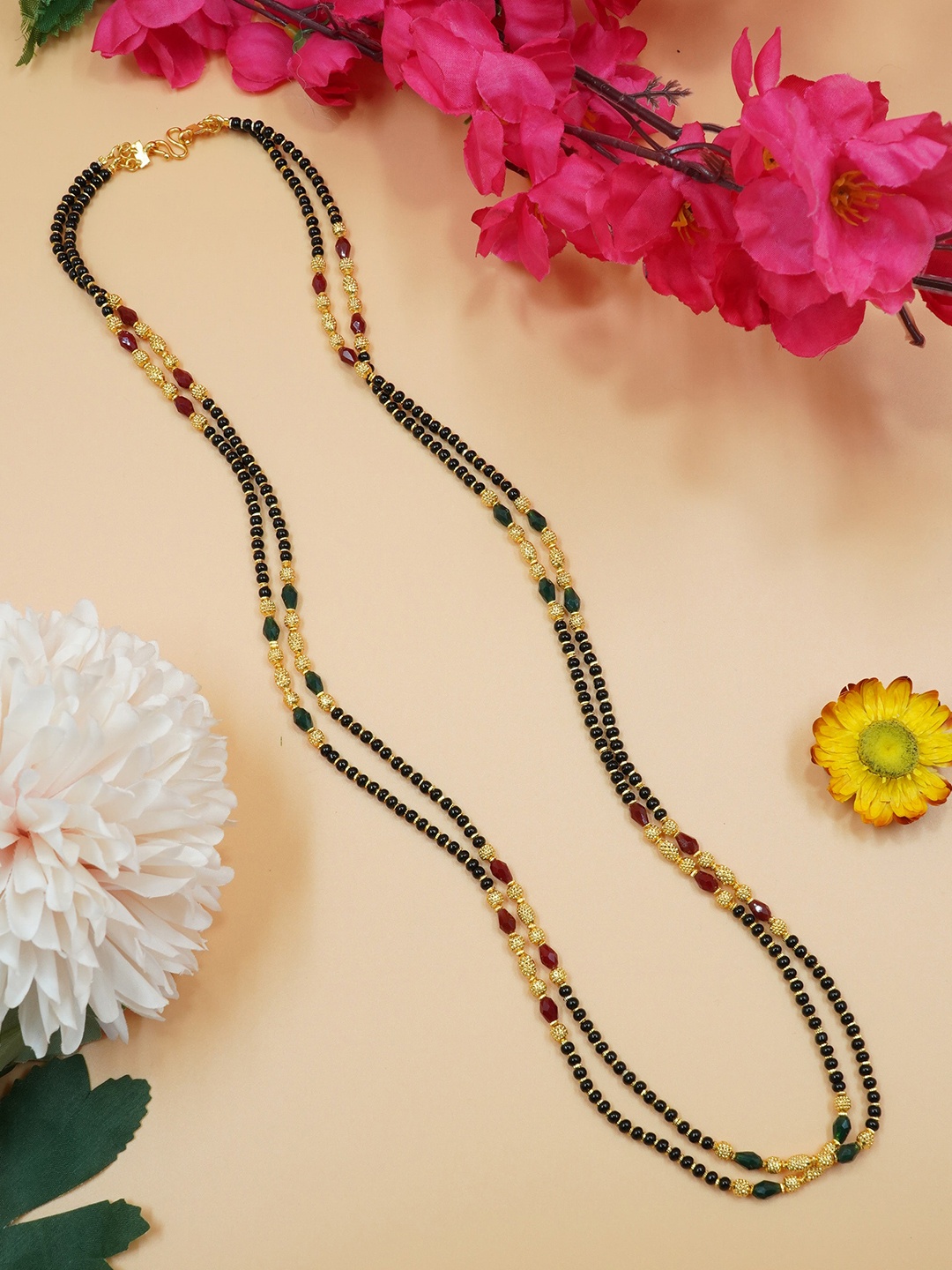 

GRIIHAM Brass Gold-Plated 2 Line Necklace, Black