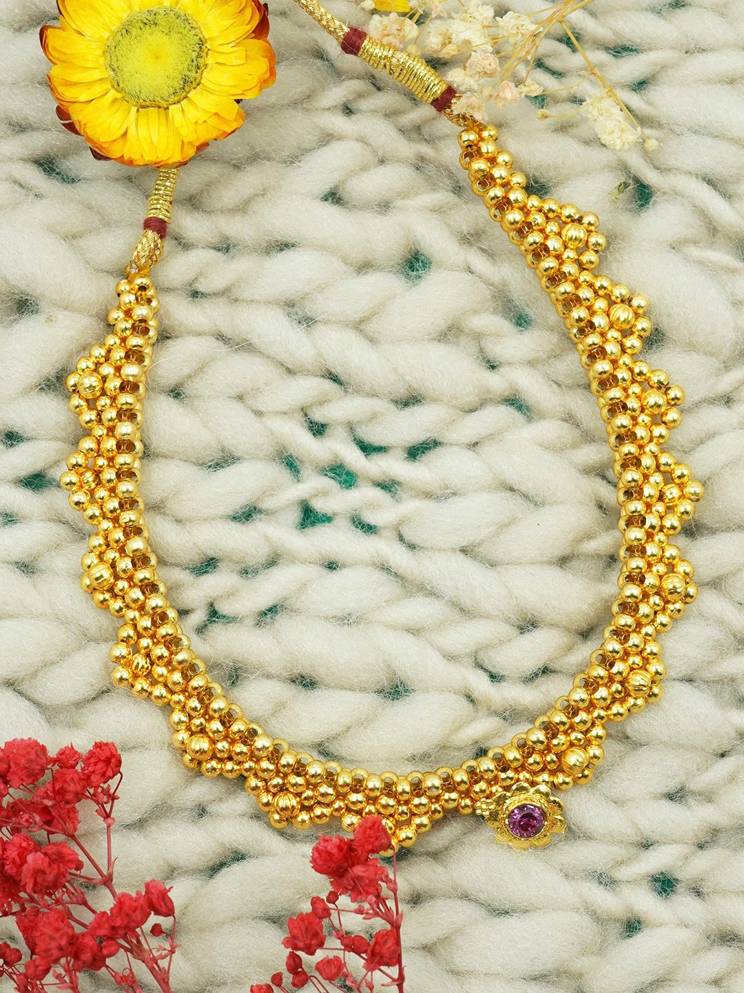 

GRIIHAM Gold-Plated Maharastra Thusi Necklace, Pink