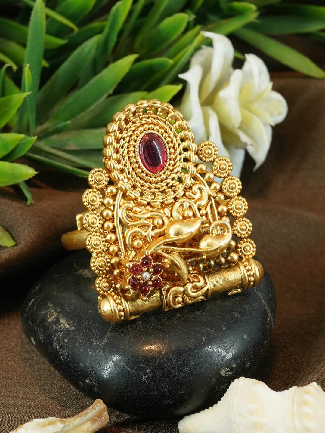 

GRIIHAM Gold-Plated AD Stone-Studded Antique Designer Adjustable Finger Ring
