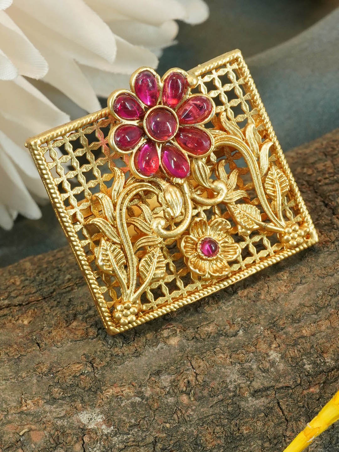 

GRIIHAM Gold-Plated AD Stone-Studded Antique Designer Adjustable Finger Ring