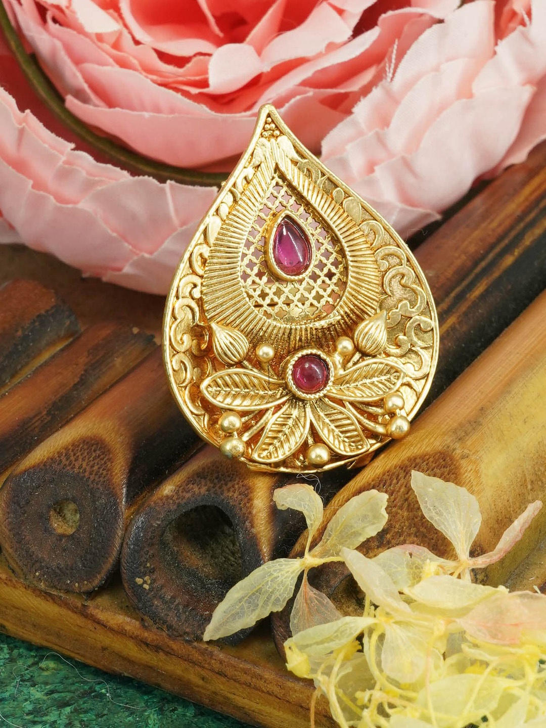 

GRIIHAM Gold-Plated AD Stone-Studded Antique Designer Adjustable Finger Ring