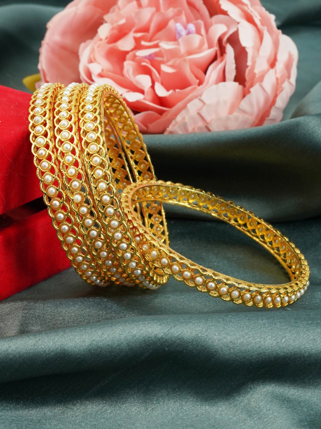 

GRIIHAM Set of 4 Gold-Plated Artificial Stone Studded Designer Bangles