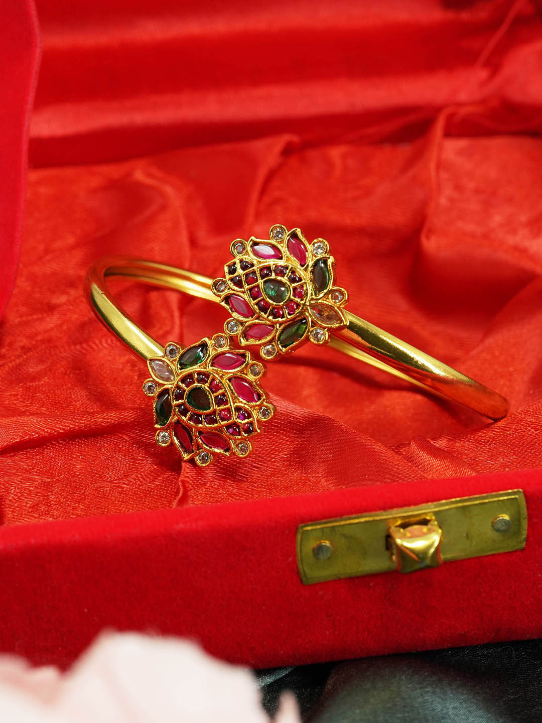 

GRIIHAM Gold-Plated AD-Studded Kada Bangle, Pink