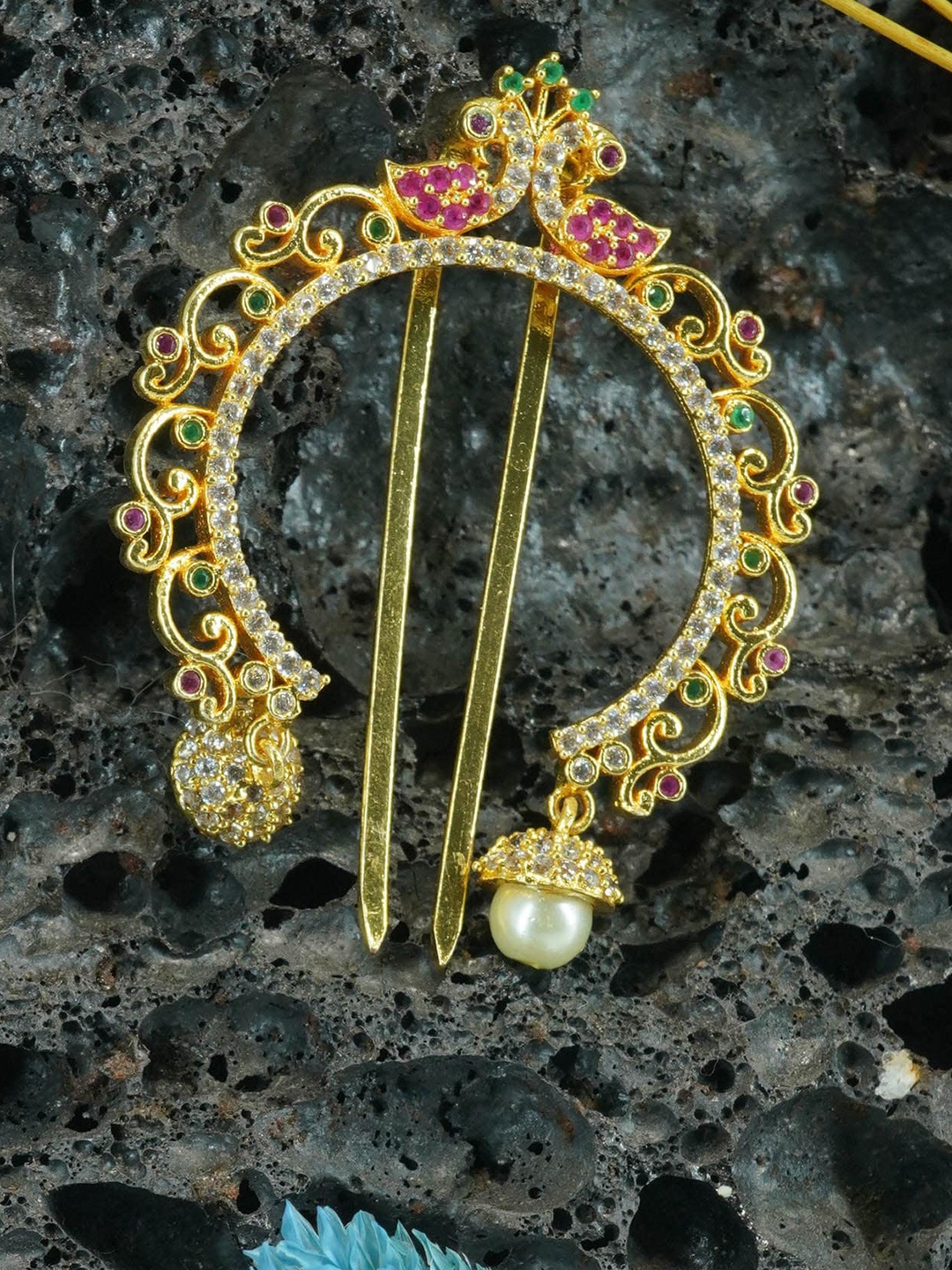 

GRIIHAM Women 22K Gold-Plated Beaded Bumpit Hair Pin, Green