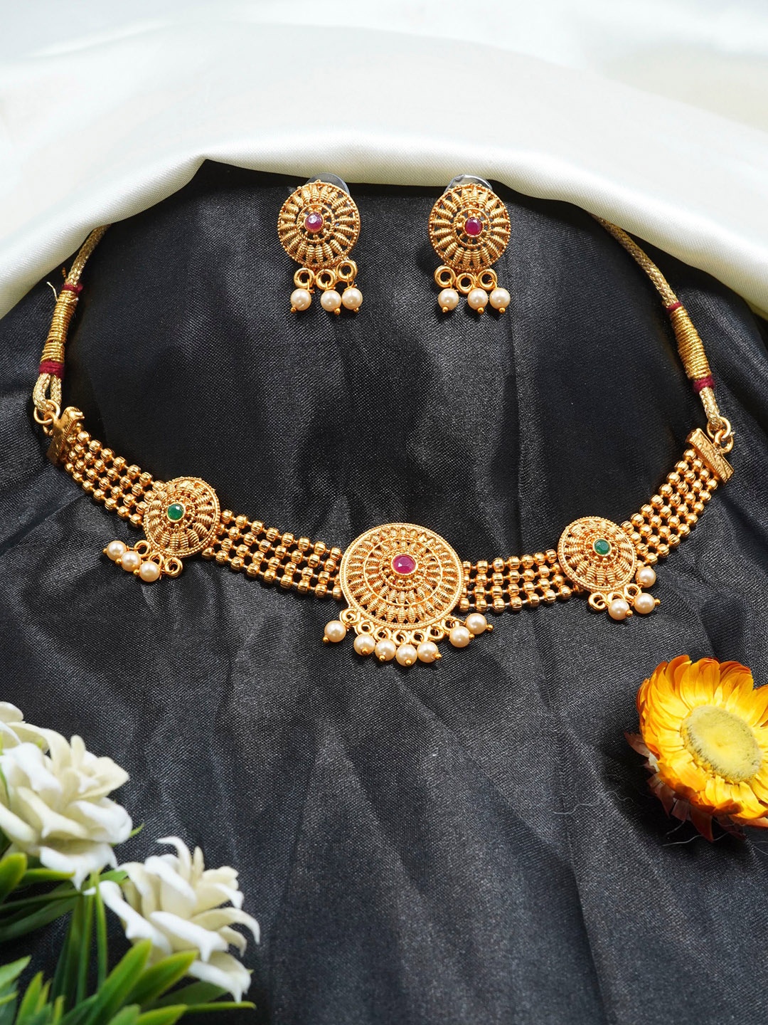 

GRIIHAM Gold-Plated Stone-Studded Jewellery Set