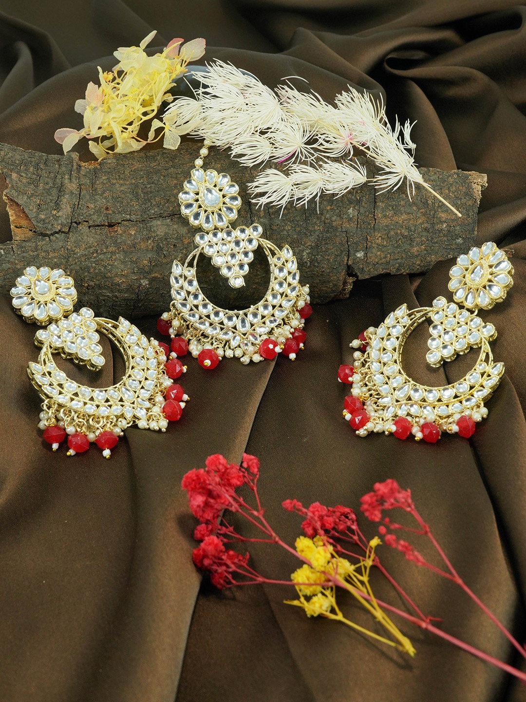 

GRIIHAM Gold Plated AD Studded Jewellery Set, Red