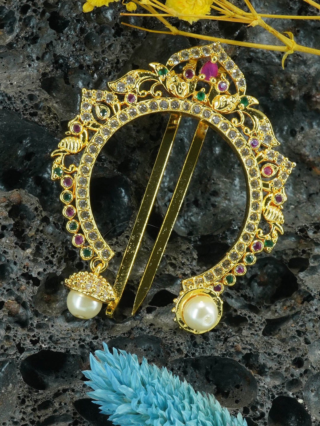 

GRIIHAM Women 22K Gold-Plated Beaded Bumpit Hair Pin