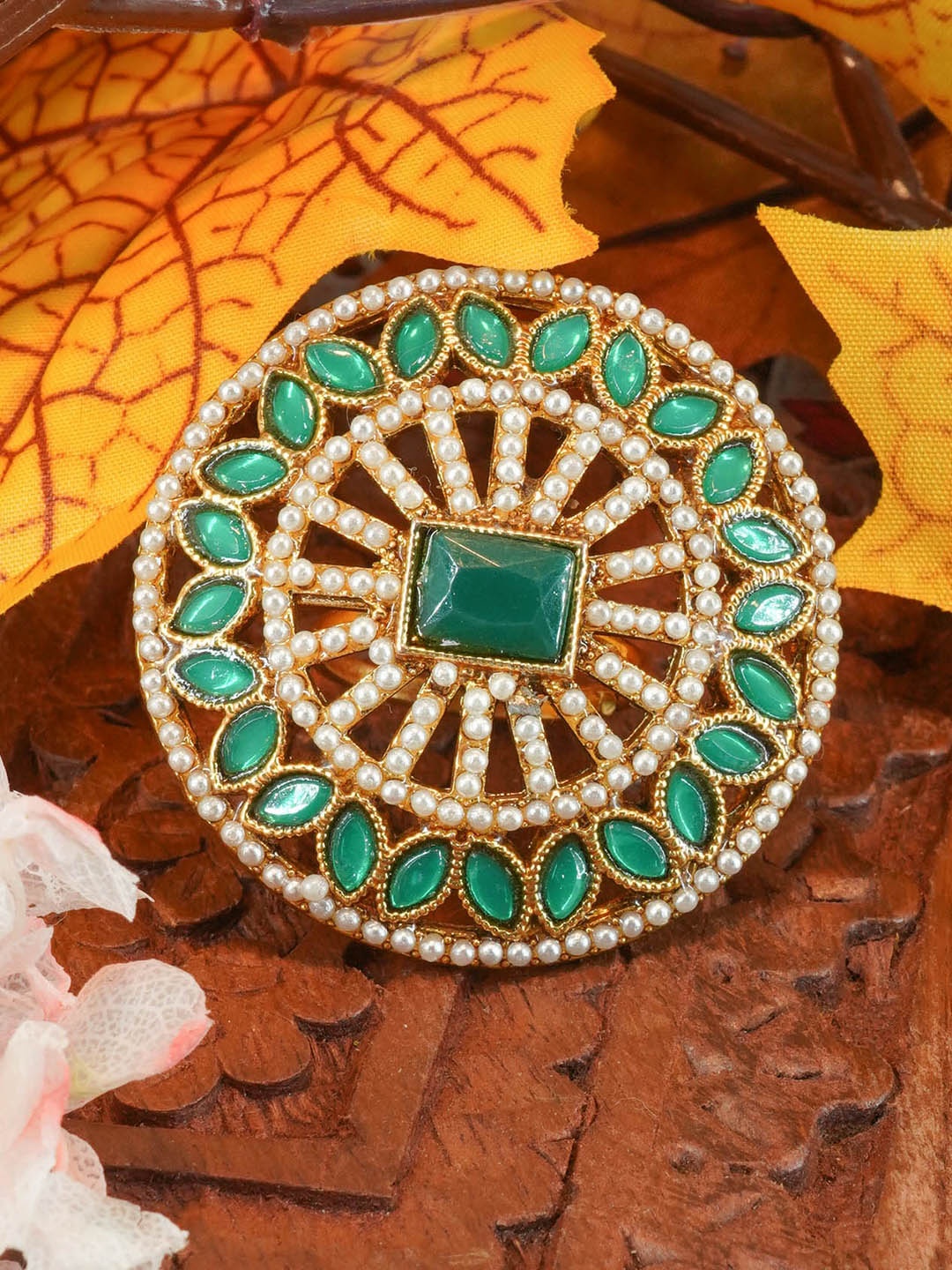 GRIIHAM Gold-Plated AD Stone Studded Finger Ring