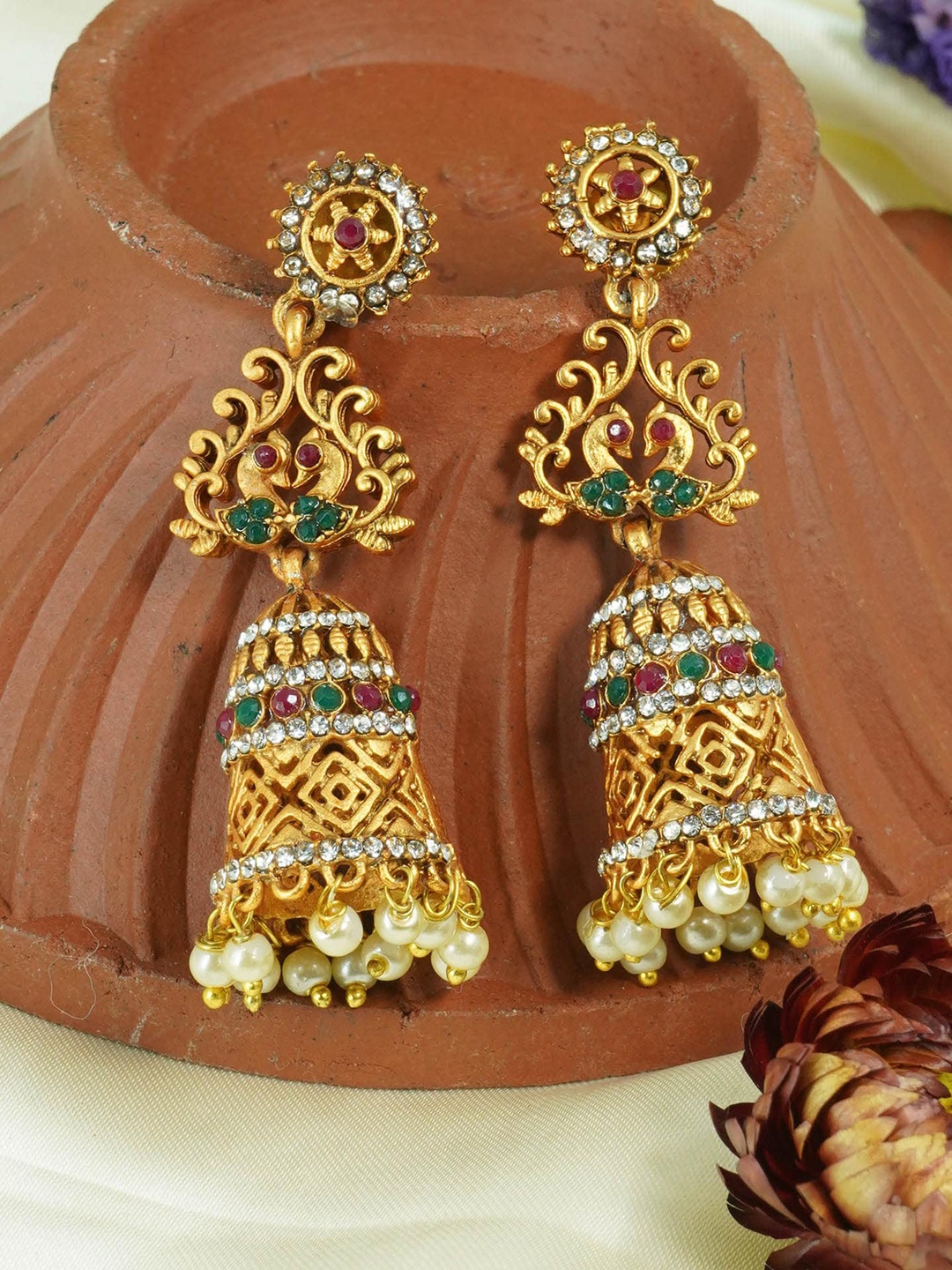 

GRIIHAM Gold Plated AD Studded Contemporary Jhumkas Earrings