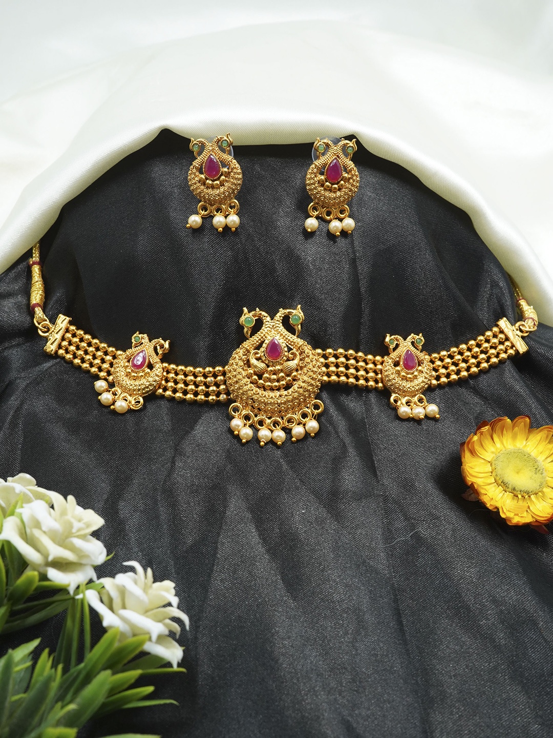 

GRIIHAM Gold-Plated Cubic Zirconia Studded Jewellery Set, Pink