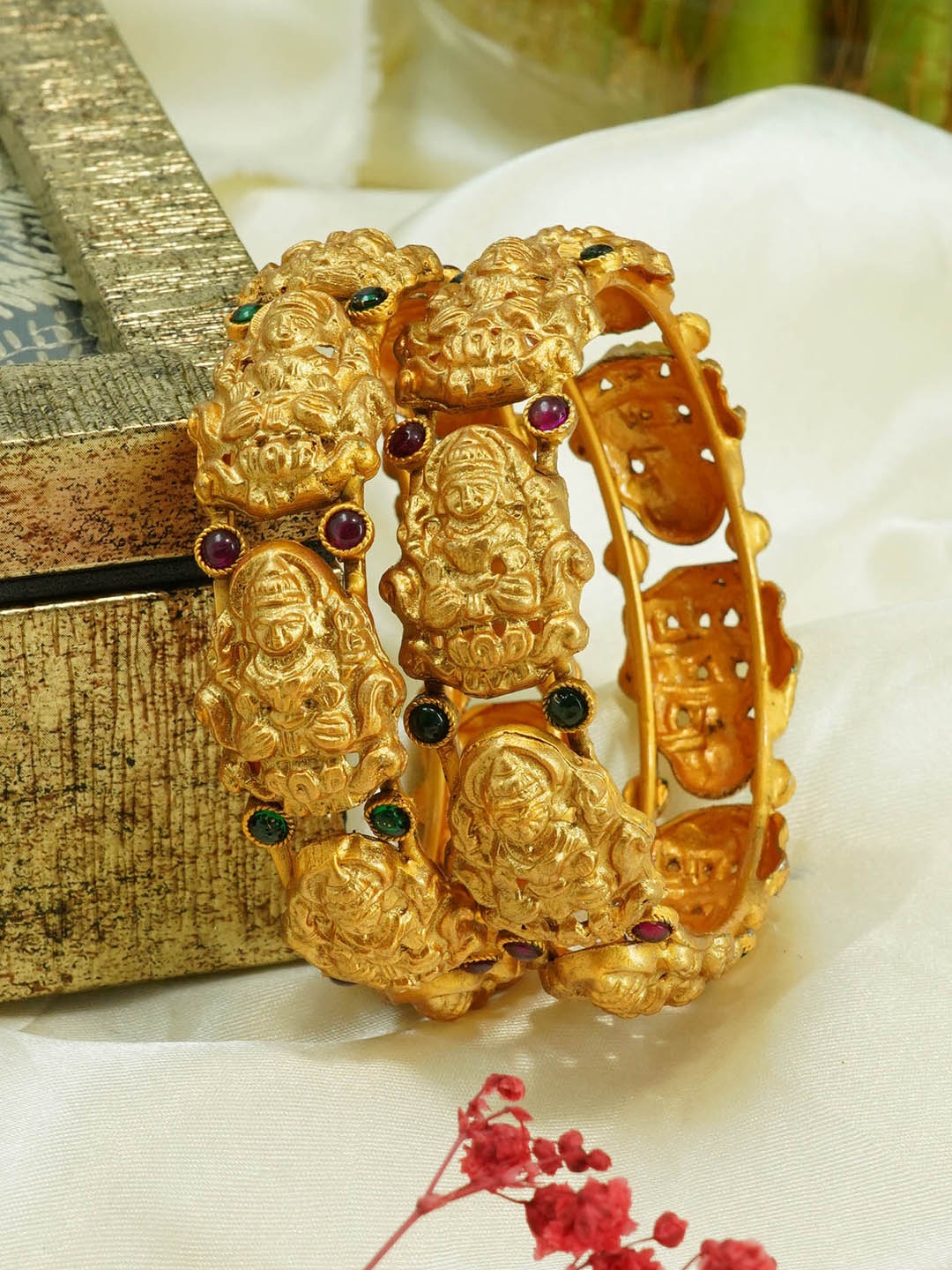 

GRIIHAM Set Of 2 Gold-Plated & AD-Studded Bangles, Pink