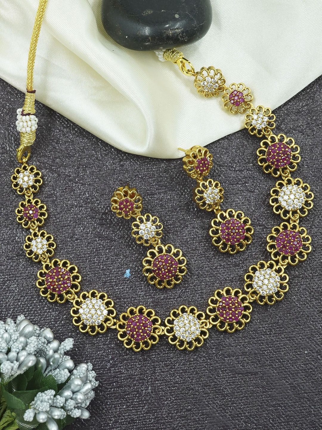 

GRIIHAM Sayara Collection Gold-Plated CZ-Studded Jewellery Set, White