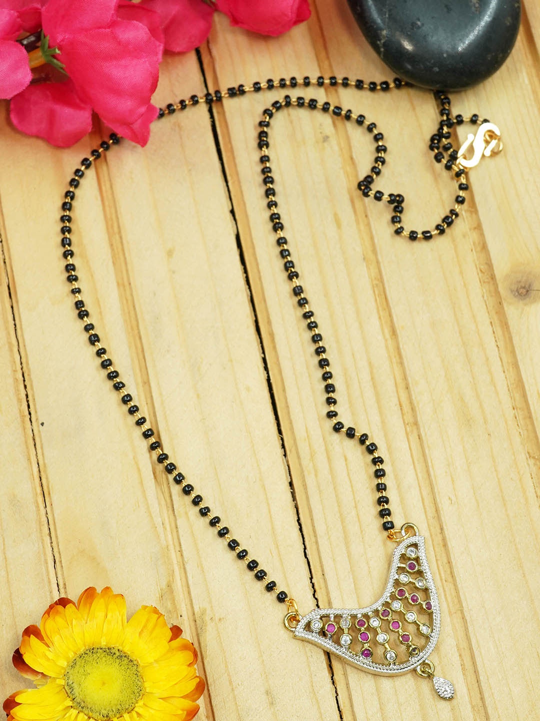 

GRIIHAM Gold-Plated Stone-Studded & Beaded Mangalsutra, White