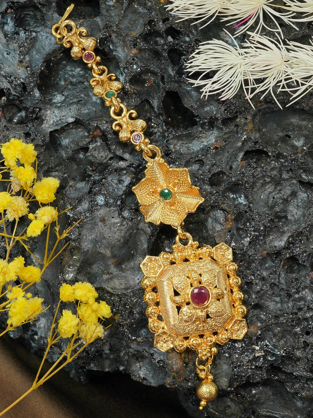 

GRIIHAM Gold-Plated Stone-Studded Maang Tikka