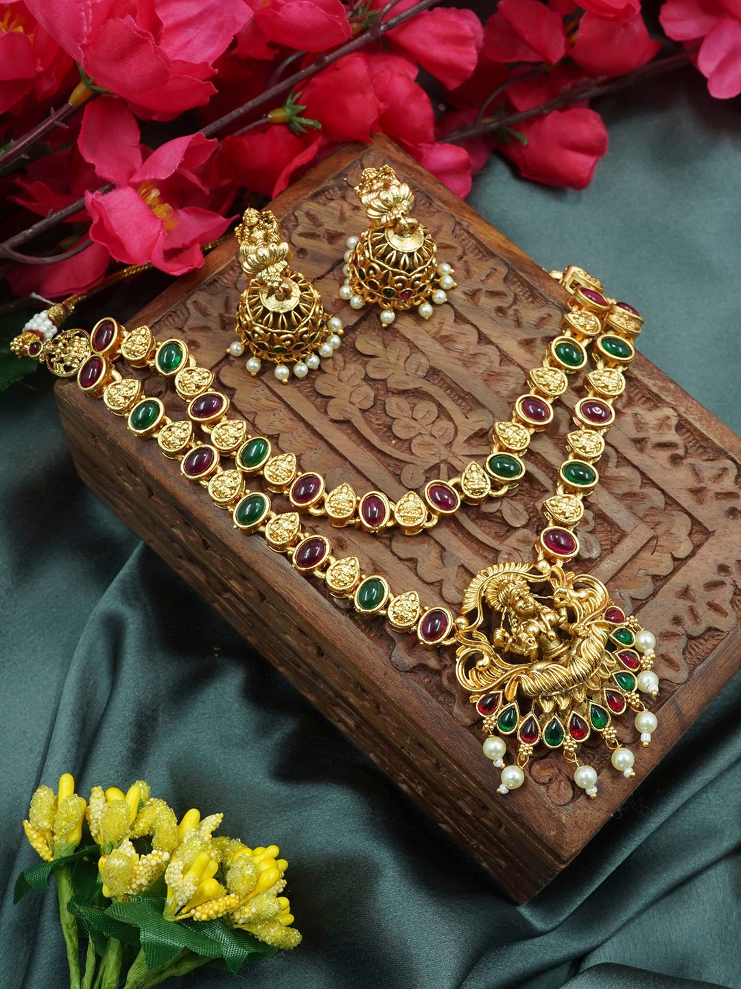 

GRIIHAM Gold-Plated AD-Studded Jewellery Set, Pink