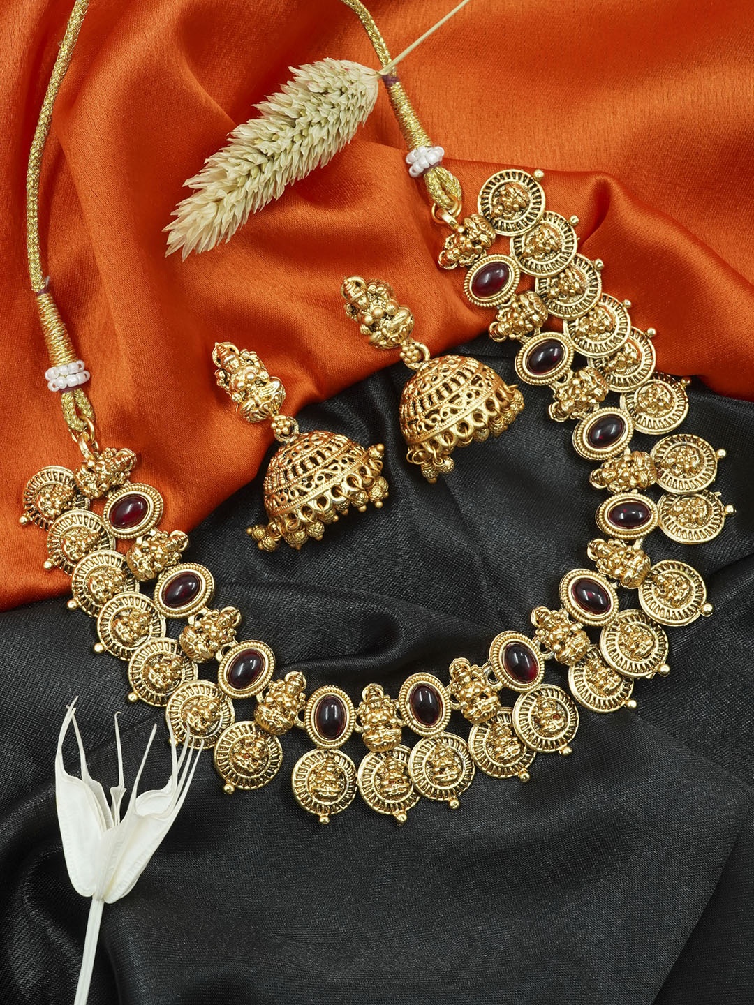 

GRIIHAM Gold-Plated AD-Studded & Beaded Antique Jewellery Set